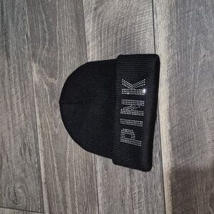 Victoria's Secret PINK Black Beanie with Rhinestone Logo